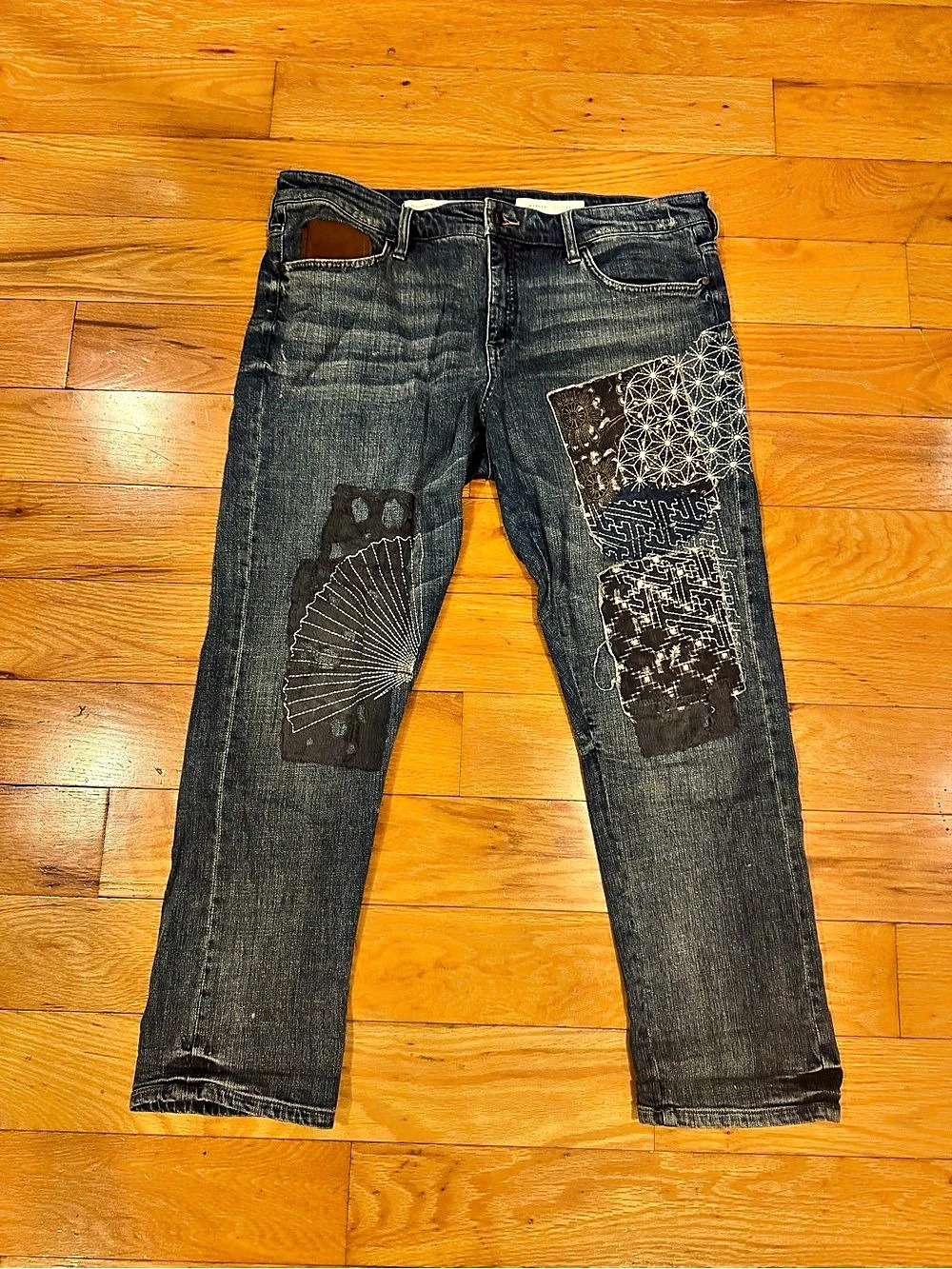 Pilcro and the Letterpress "Hyphen" Sashiko Patchwork Slim Boyfriend Jeans